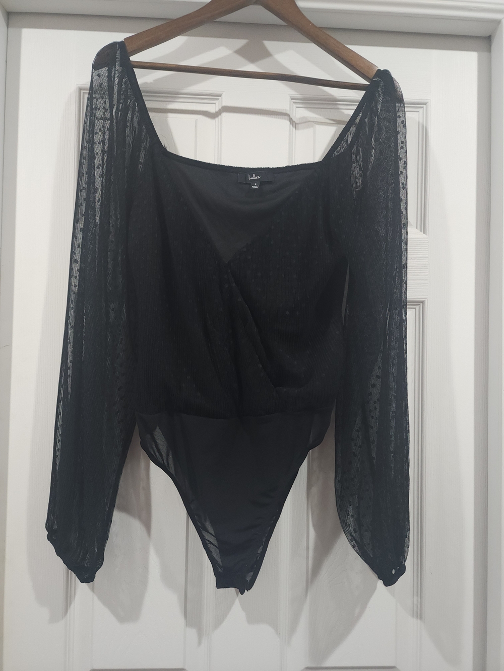 Lulu's Black Sheer Dot Long-Sleeve Bodysuit Whimsigoth Festival